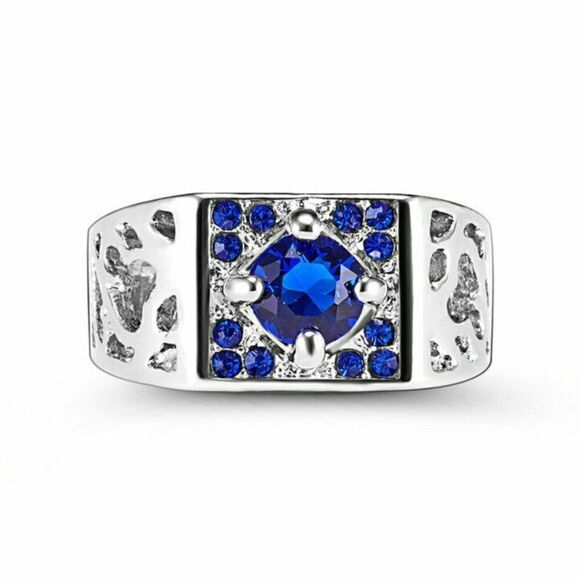 Blue Sapphire White Rhodium Plated Ring - Picture 2 of 2